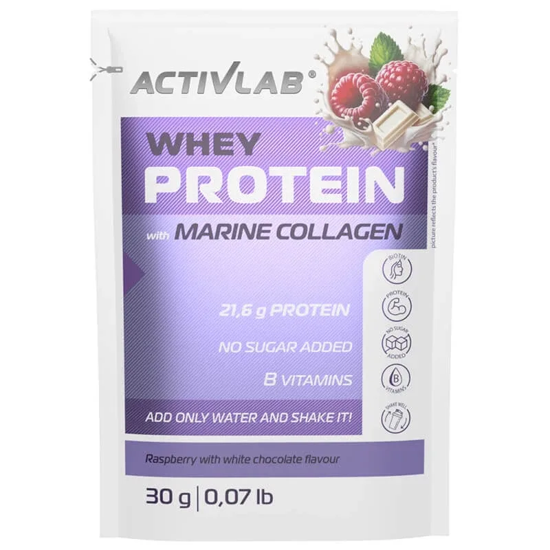 ActivLab Pharma Whey Protein cu colagen marin, proteine, aromă de zmeură și ciocolată albă, 30 g — preț și oferte