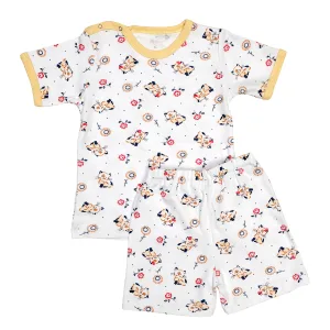 Pijama maneca scurta RB06 alb/imprimeu pisicute, Rombaby | 3/4 ani