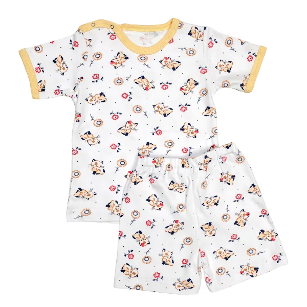 Pijama maneca scurta RB06 alb/imprimeu pisicute, Rombaby | 3/4 ani ROMBABY INFINITY — preț și oferte