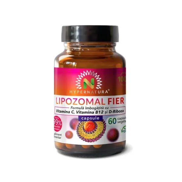 Hypernatura Lipozomal Fier – supliment alimentar imbogatit cu vitamina C, B12 și D-Riboza – 60 cps — preț și oferte