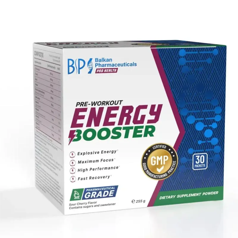 Supliment Pre-workout, Balkan Pharmaceuticals, Energy Booster, 30 plicuri, aromă vișine — preț și oferte
