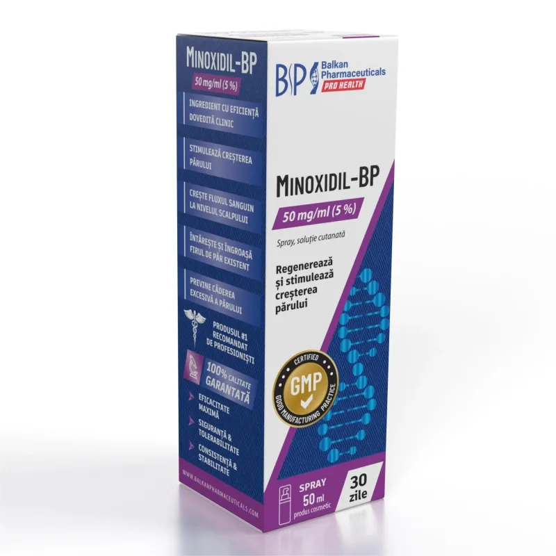 Spray pentru păr, Balkan Pharmaceuticals, Minoxidil 5%, flacon 50 ml — preț și oferte