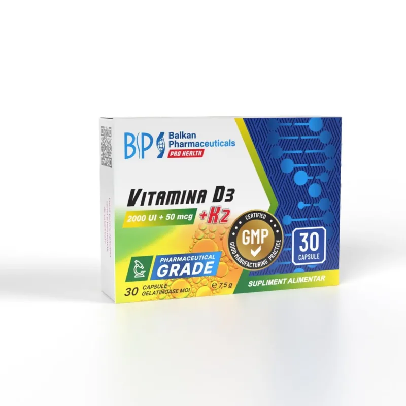 Vitamine D3+K2, Balkan Pharmaceuticals, 30 capsule moi — preț și oferte
