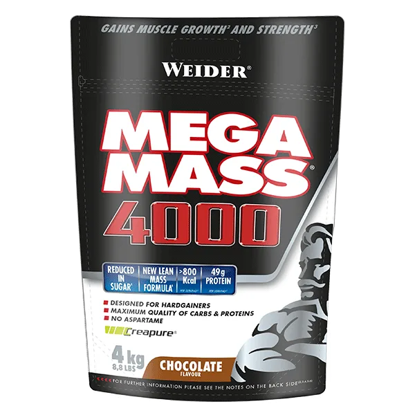 Supliment masă musculară, Weider Mega Mass 4000, ciocolată, 4 kg punga — preț și oferte