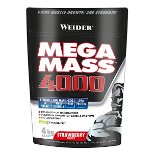 Gainer masă musculară, WEIDER Mega Mass 4000, căpșuni, 4 kg