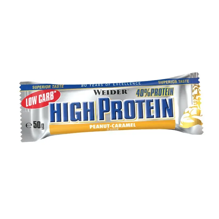 Baton proteic, WEIDER, 40% Low Carb High Protein, 50 g, Arome Peanut-Caramel — preț și oferte