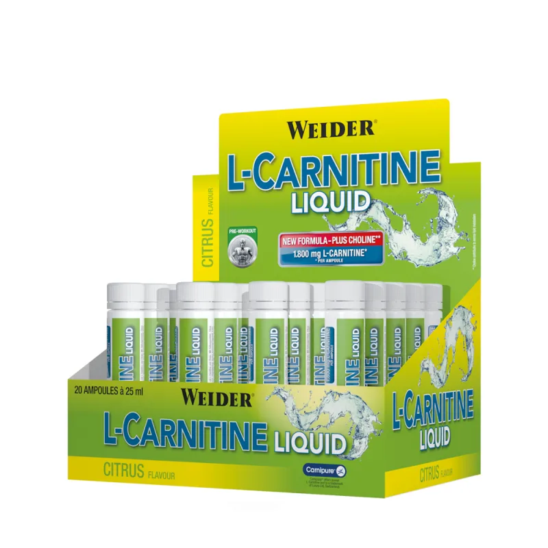 Supliment alimentar lichid, WEIDER L-Carnitine, 20 fiole, aroma citrus — preț și oferte