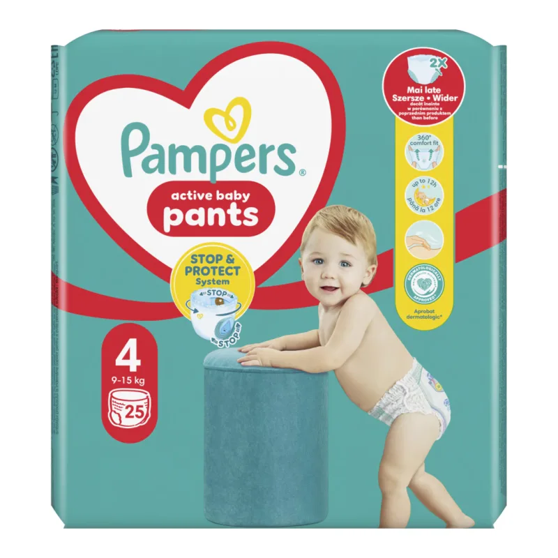 Scutece chilotel Active Baby Pants Nr.4, 9-15 kg, 25 bucati, Pampers — preț și oferte