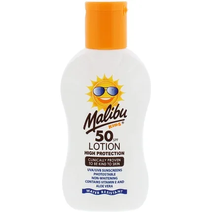 Lotiune protectie solara copii, Malibu, High Protection SPF 50, rezistenta la apa, 100 ml — preț și oferte