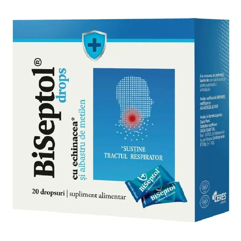 Dropsuri cu albastru de metilen si echinacea Biseptol, 20 bucati, Dacia Plant — preț și oferte