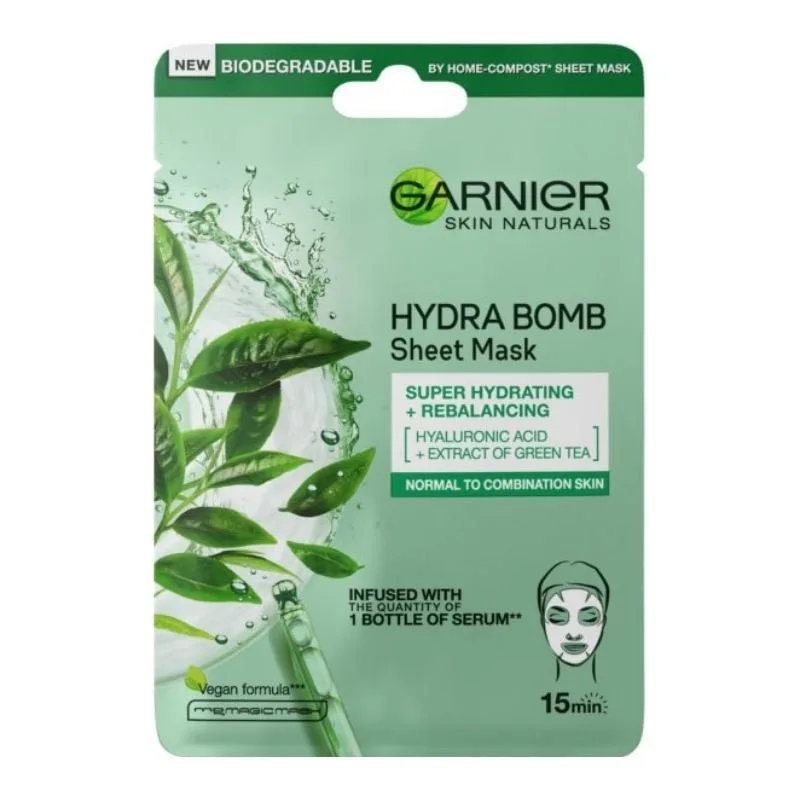 Masca servetel cu ceai verde Hydra Bomb, 28 g, Garnier — preț și oferte