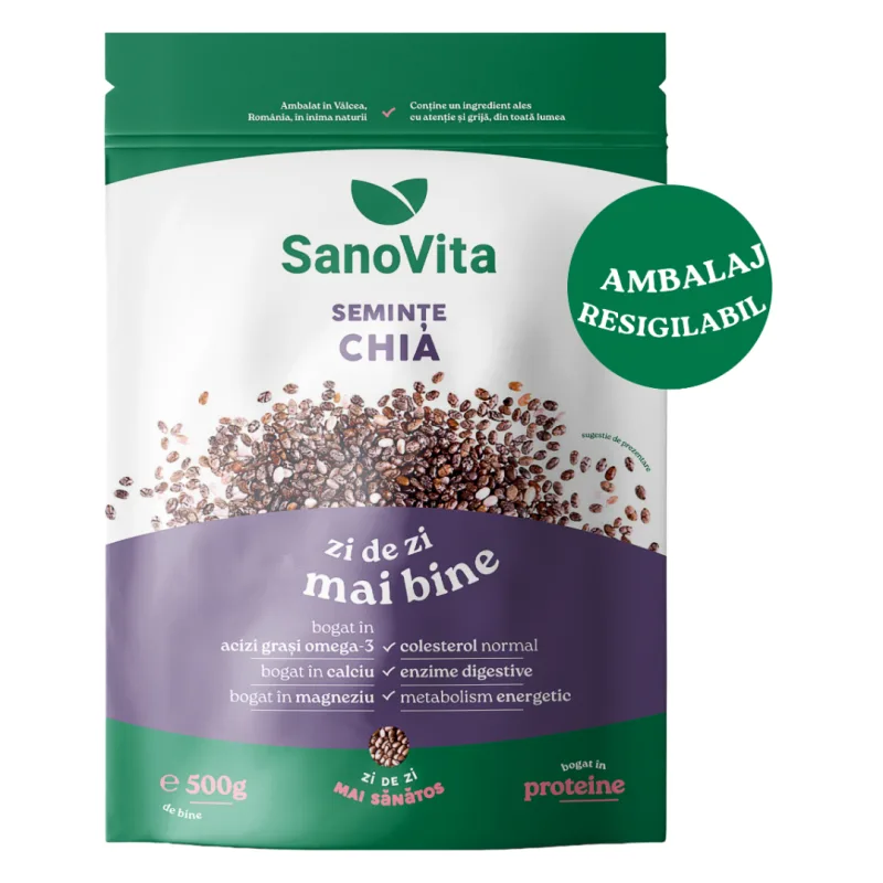 Seminte de chia, punga cu zipper, 500g, Sanovita — preț și oferte