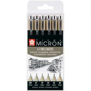 Set Finelinere, Talens Sakura Pigma Micron, 6 buc, negru
