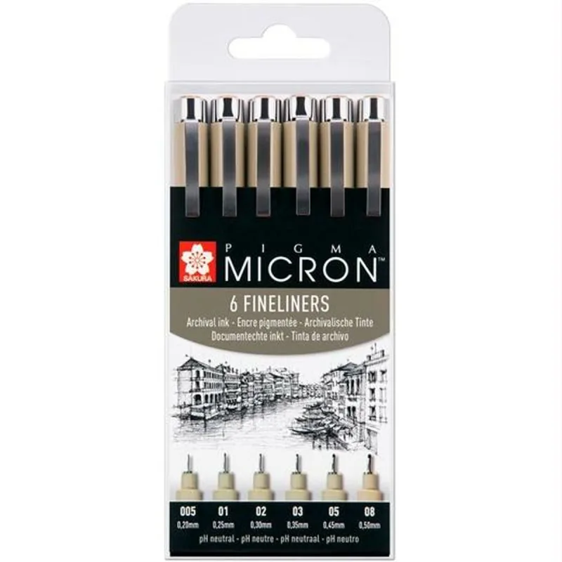 Set Finelinere, Talens Sakura Pigma Micron, 6 buc, negru Unknown — preț și oferte
