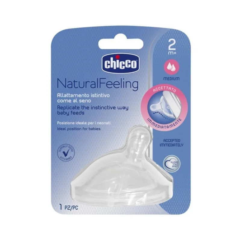 Chicco Natural Feeling Tetina silicon 1 bucata, flux mediu, 2luni+ — preț și oferte