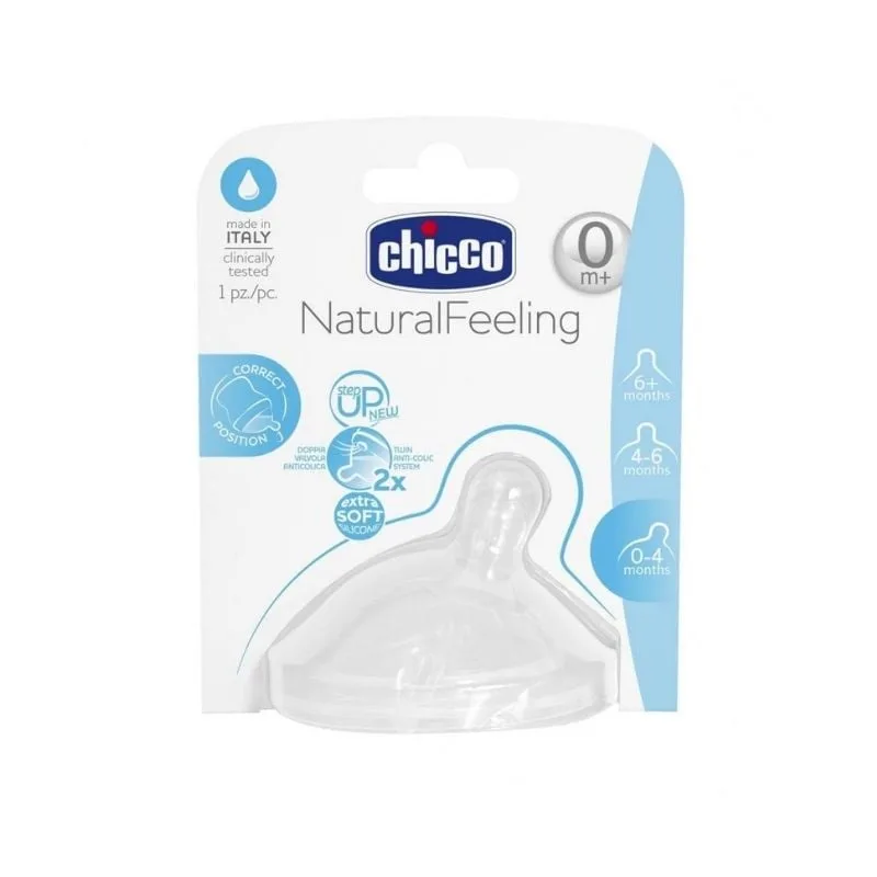 Chicco Natural Feeling Tetina silicon inclinata, flux normal, 0luni+ — preț și oferte