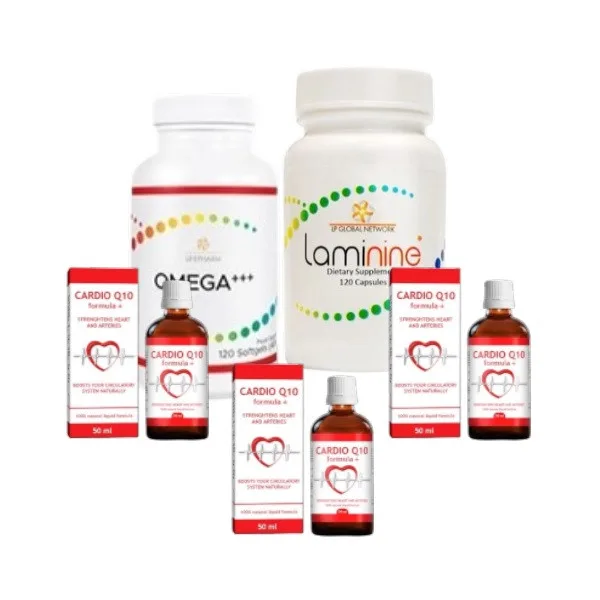 Pachet Premium pentru curatarea vaselor de sange (1xLaminine 120 cps, 1xOmega +++ 120 cps + 3xCardio Q10 - cura pentru 2 luni) — preț și oferte