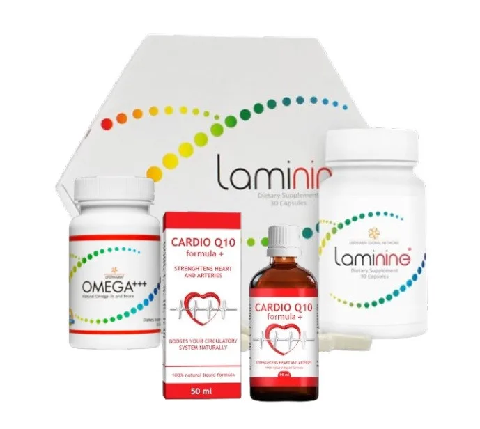 Pachet Standard pentru curatarea vaselor de sange - (1xLaminine -30cps + 1xOmega +++ -30cps + Cardio Q10 -50ml - cura 15 zile) — preț și oferte