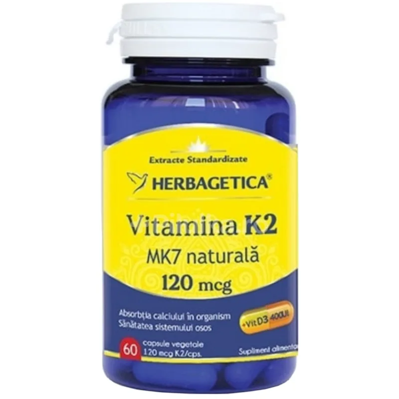 VITAMINA K2 MK7 NATURALA 120MG 60CPS VEGETALE HERBAGETICA — preț și oferte