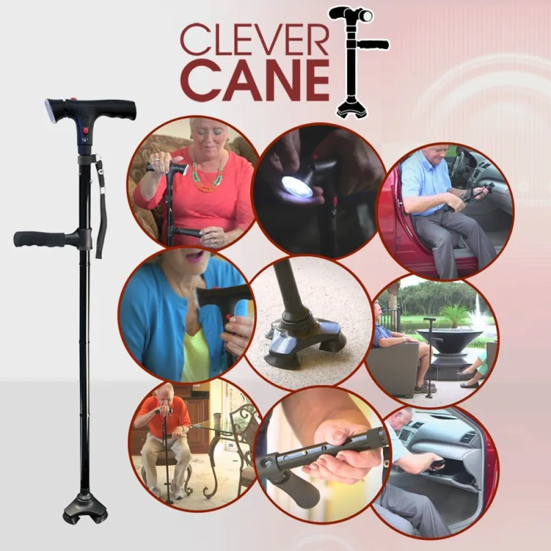 Clever Cane (3 puncte de contact)/Cane Safe Plus (4 puncte de contact) - baston pliabil cu alarma, LED si 3 puncte de co... PrimeFarma — preț și oferte
