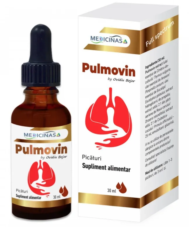 PulmovinPulmoactiv - picaturi impotriva bolilor de plamani - 30 ml + carte cadou PrimeFarma — preț și oferte