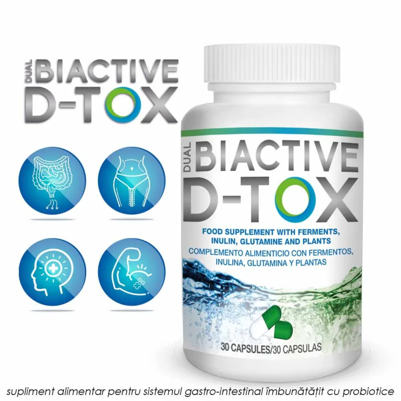 Dual BiActive D-Tox - supliment alimentar pentru sistemul gastro-intestinal imbunatatit cu probiotice si vitamine - 30 c... PrimeFarma — preț și oferte