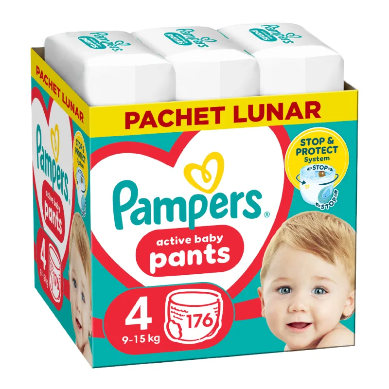 Scutece chilotel Active Baby Pants Nr.4, 9-15 kg, 176 bucati, Pampers — preț și oferte