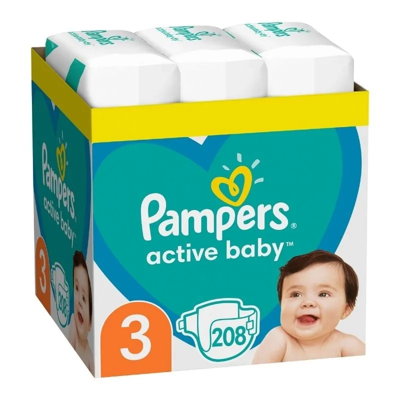 Pampers Scutece Active Baby, Marimea 3 Midi, 6-10kg, 208 bucati — preț și oferte