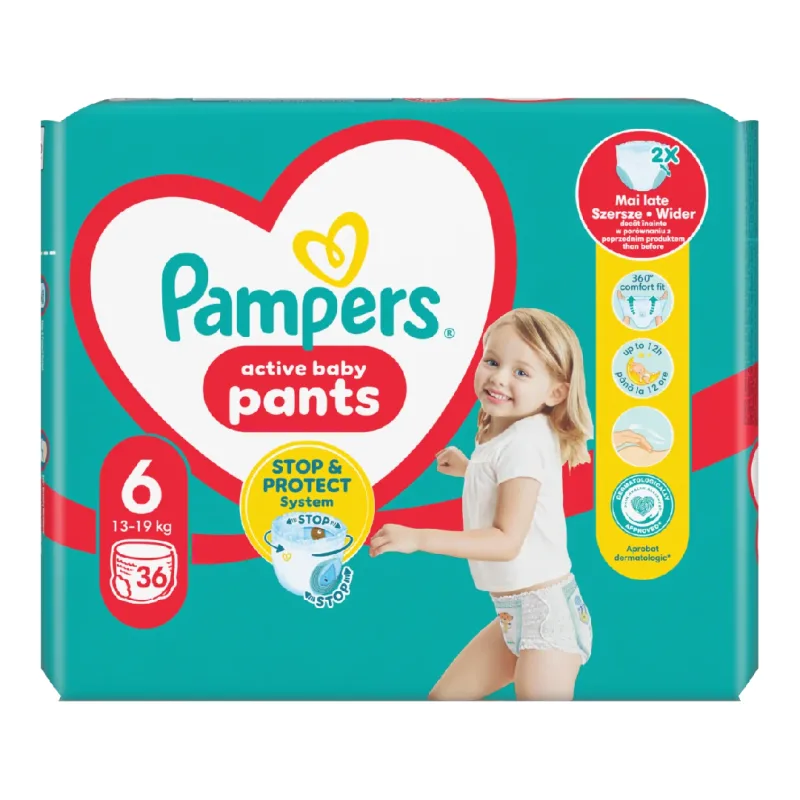 Scutece chilotel Active Baby Pants Nr.6, 13-19 kg, 36 bucati, Pampers — preț și oferte