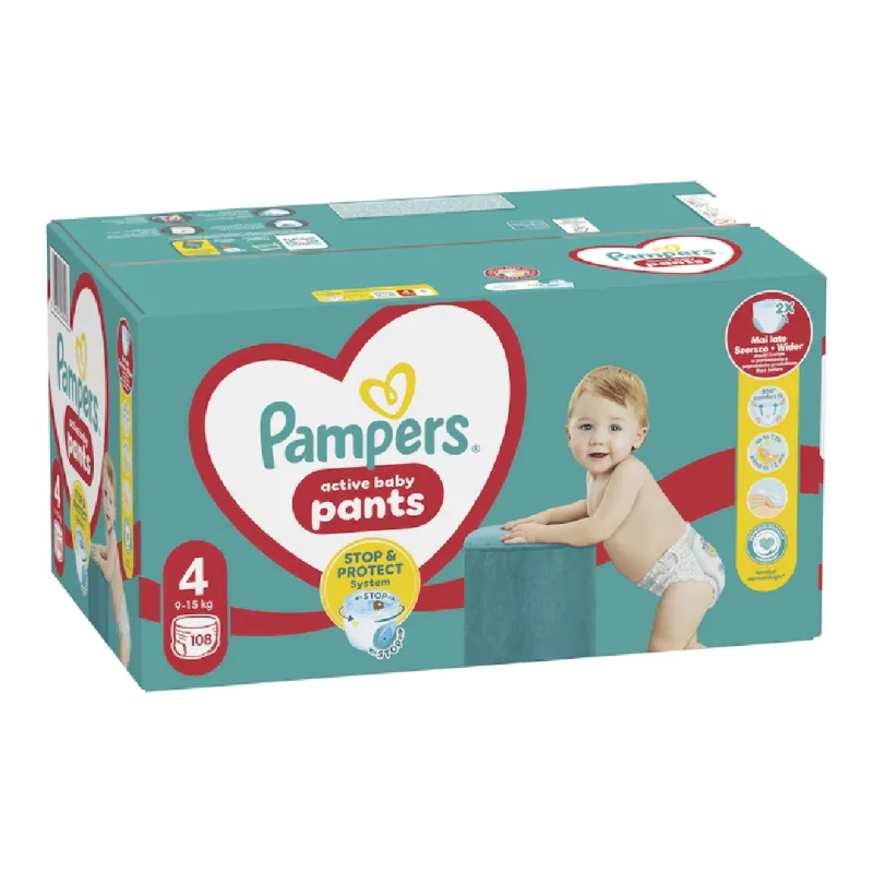 Scutece chilotel Active Baby Pants Nr.4, 9-15 kg, 108 bucati, Pampers — preț și oferte