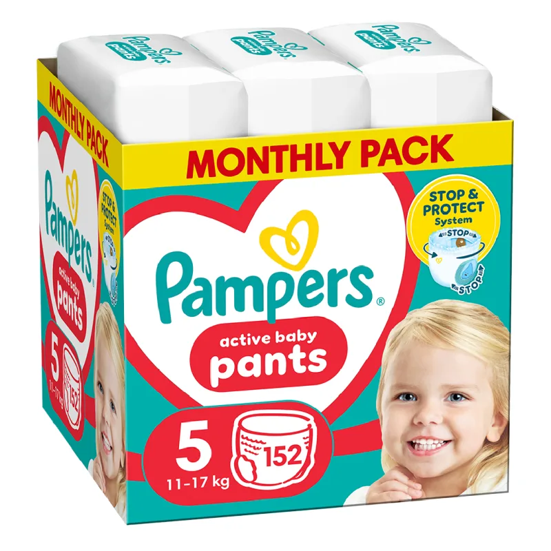 Scutece chilotel Active Baby Pants Nr.5, 11-17 kg, 152 bucati, Pampers — preț și oferte