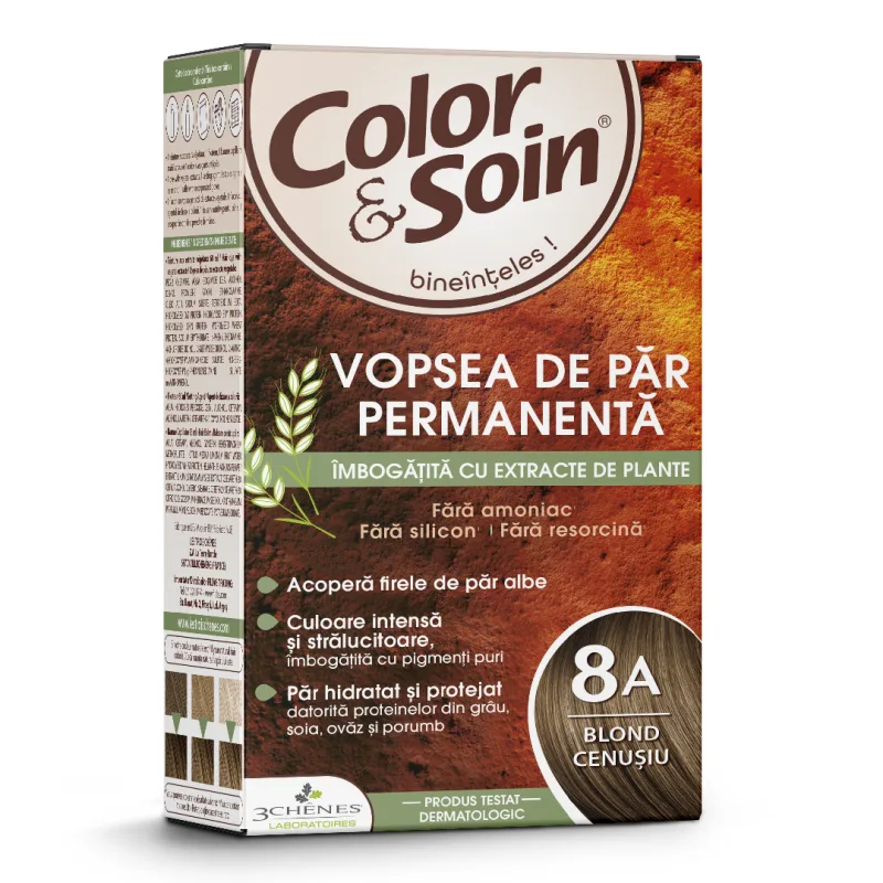 Vopsea de par fara amoniac, fara silicon, blond cenusiu, 8A, Color&Soin COLOR SOIN — preț și oferte
