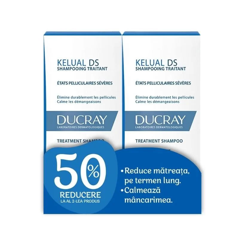 Pachet Sampon tratament dermatocosmetic antimatreata Kelual DS, 2*100 ml, Ducray — preț și oferte