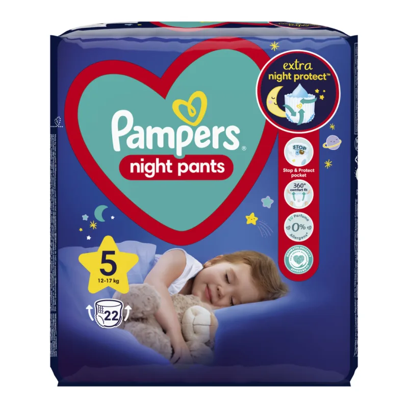 Scutece chilotel de noapte Night Pants, Marimea 5, 12-17 kg, 22 bucati, Pampers — preț și oferte