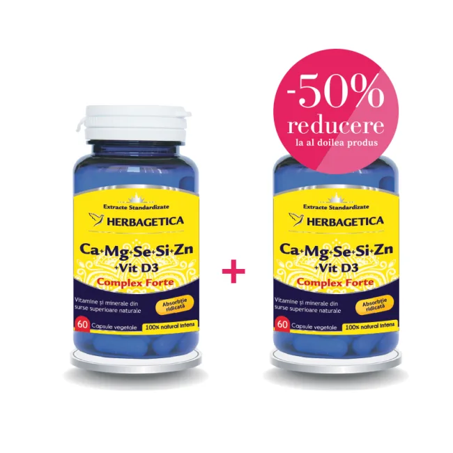 Ca+Mg+Se+Si+Zn cu Vit D3 Complex Forte 60+60 — preț și oferte
