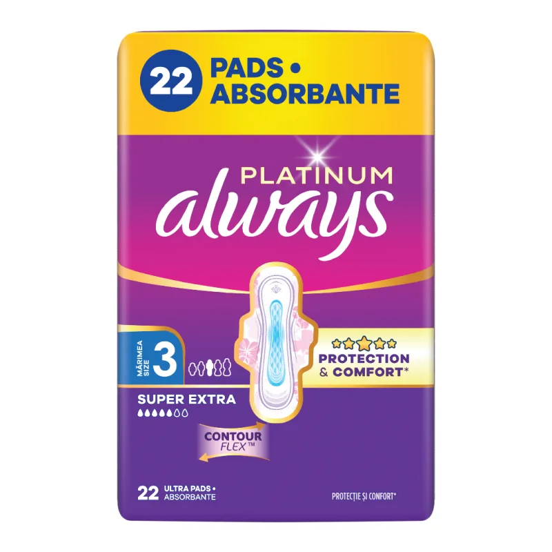 Absorbante Platinum Super Extra, marimea 3, 22 bucati, Always — preț și oferte