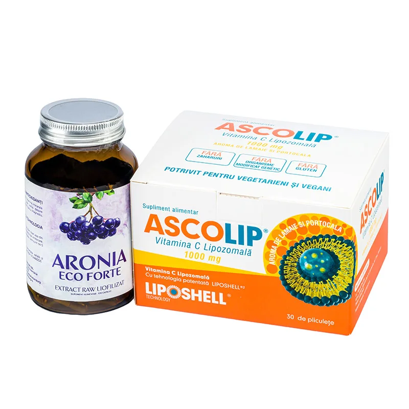 Pachet Promoțional - Vitamina C Lipozomală 1000mg LIPOSHELL® + Aronia Eco Forte — preț și oferte