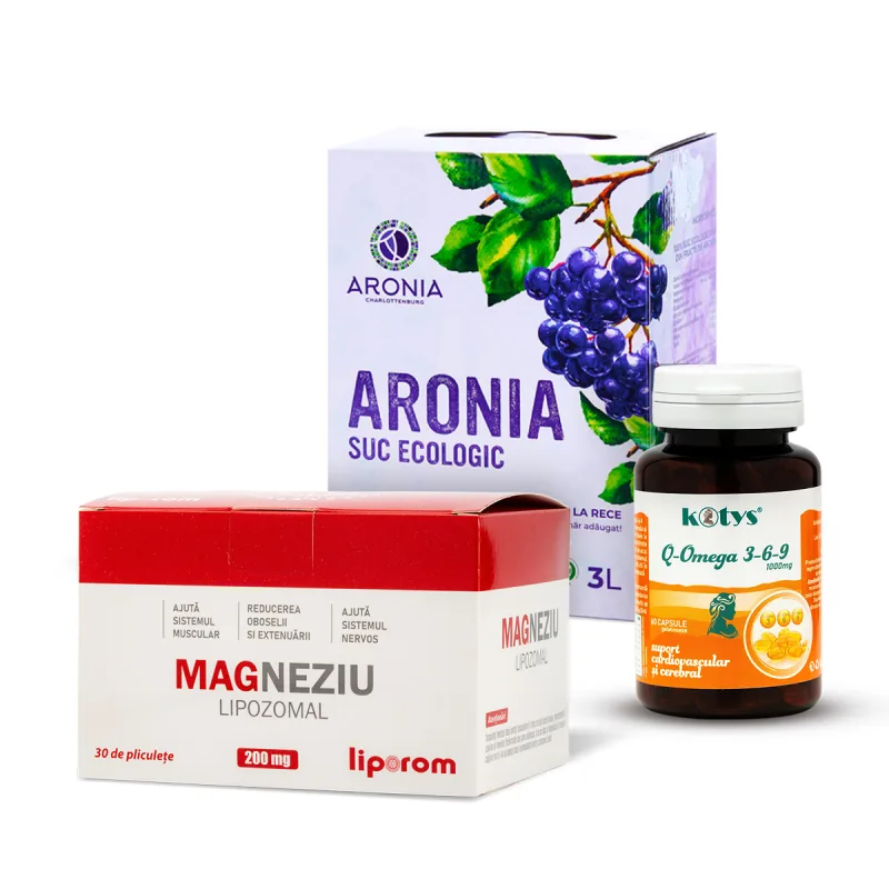 Pachet Q-Omega 3 6 9 + Magneziu Liporom + Aronia 3L Liporom, Produse Kotys — preț și oferte