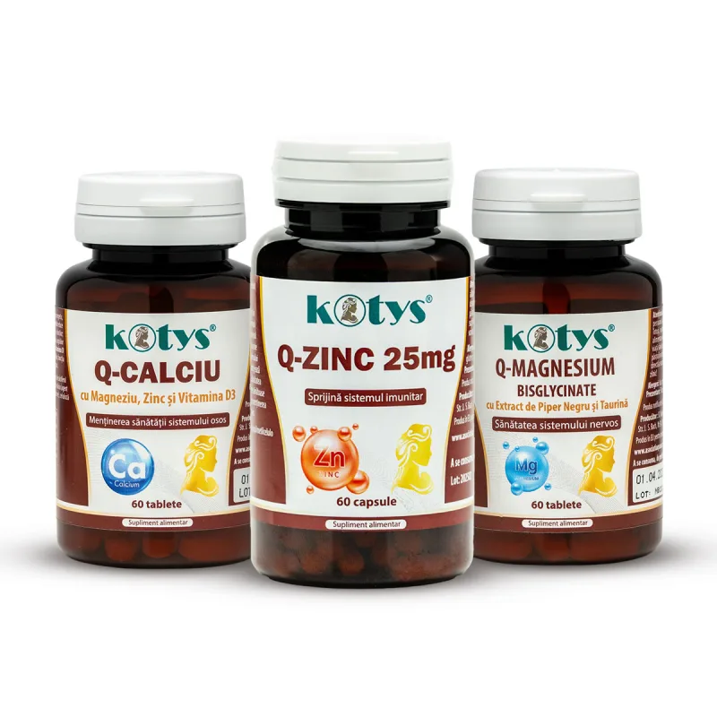 Pachet Kotys Q-Calciu + Q-Magneziu 375mg + Zinc 25mg Produse Kotys — preț și oferte