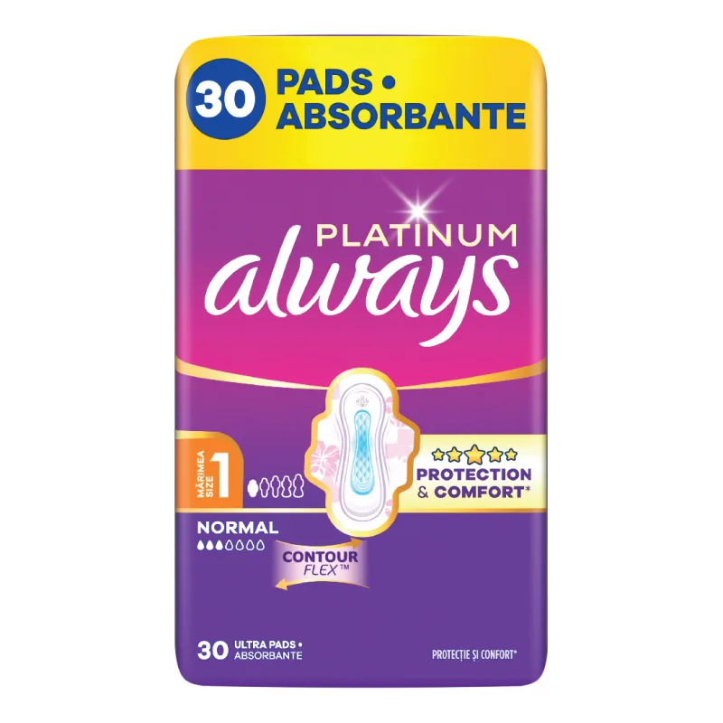 Absorbante Platinum Normal, marimea 1, 30 bucati, Always — preț și oferte