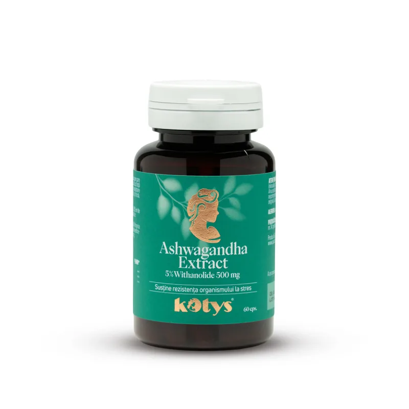 Ashwagandha Extract 500 mg -- 60 capsule pentru susținerea rezistenței organismului la stres, Kotys Produse Kotys — preț și oferte
