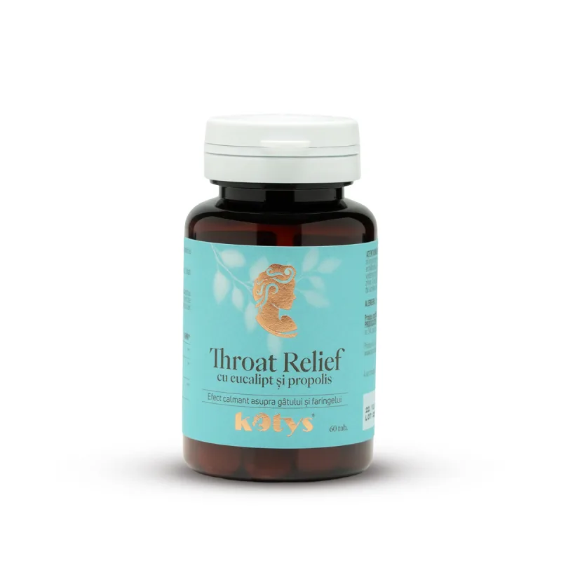 Throat Relief cu eucalipt și propolis -- 60 comprimate pentru calmarea gâtului și faringelui, Kotys Produse Kotys — preț și oferte