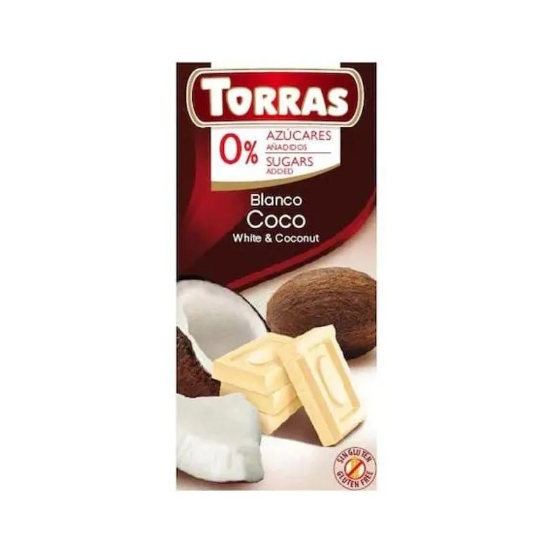 TORRAS Ciocolata alba cu cocos fara zahar si gluten, 75g — preț și oferte