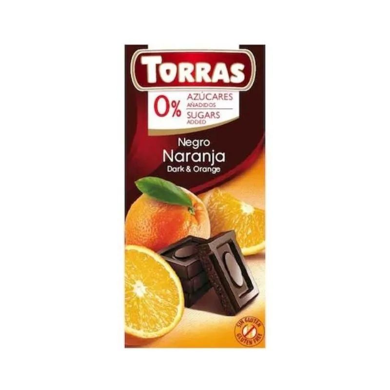TORRAS Ciocolata neagra cu portocala fara zahar si gluten, 75g — preț și oferte