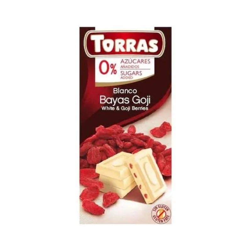 TORRAS Ciocolata alba cu fructe Goji fara zahar si gluten, 75g — preț și oferte