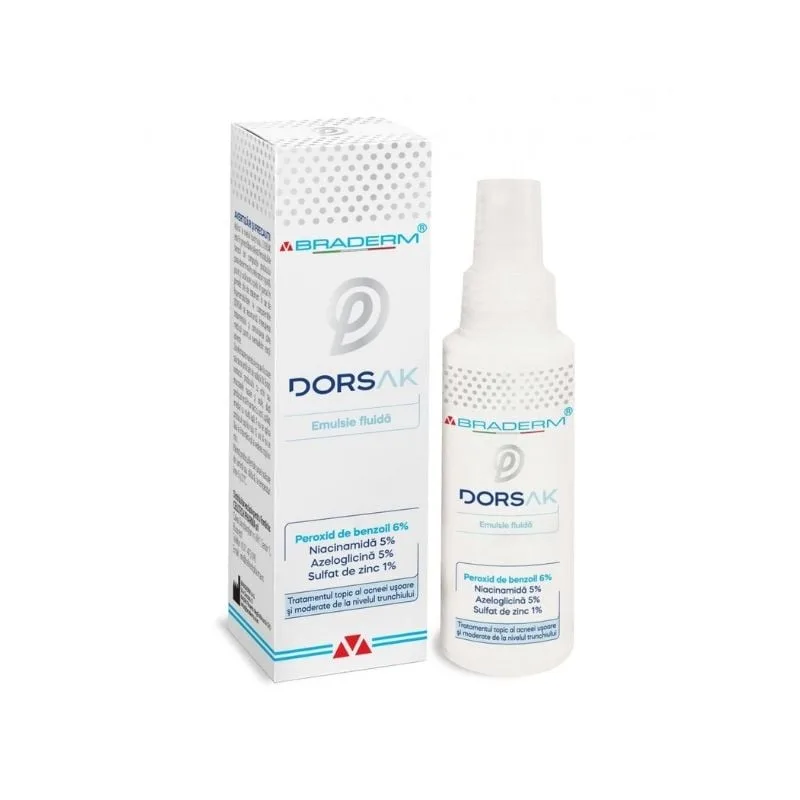 Spray cu emulsie fluida pentru acneea trunchiului Dorsak, 100ml, Braderm — preț și oferte
