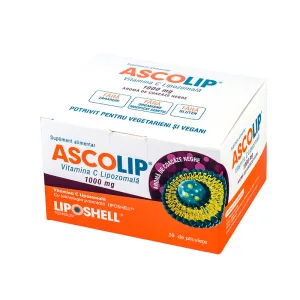ASCOLIP, Vitamina C Lipozomală 1000 mg, cu aromă de coacăze, 30 plicuri, LIPOSHELL®