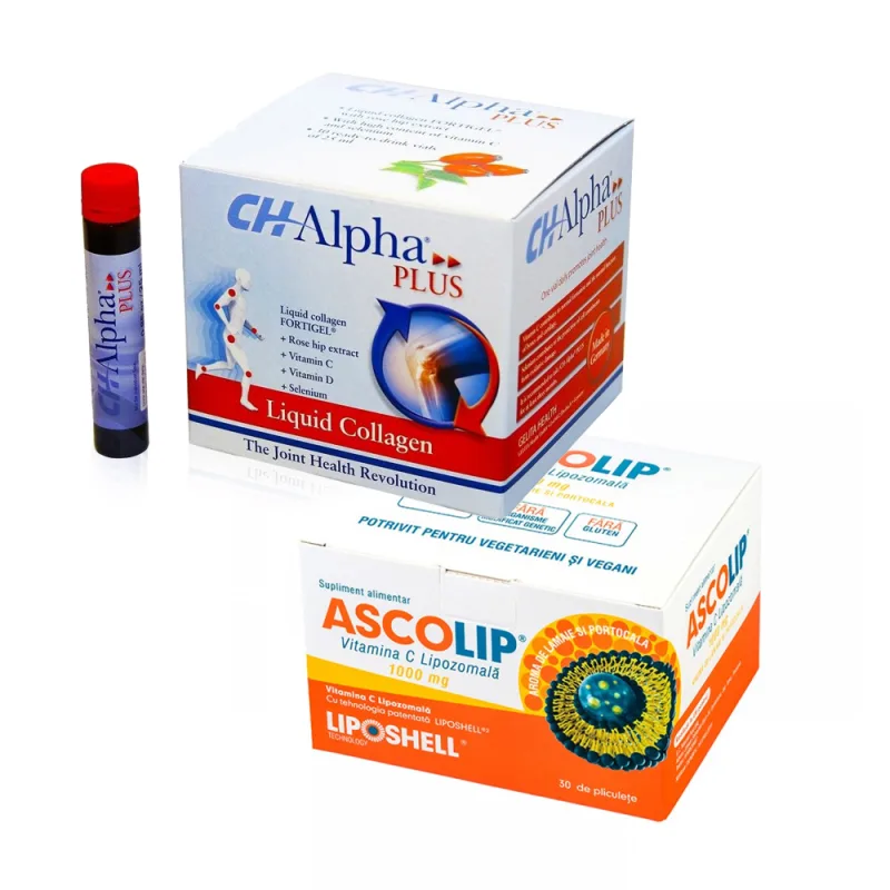 Pachet CH Alpha Colagen +  Vitamina C Ascolip 1000 mg LIPOSHELL — preț și oferte
