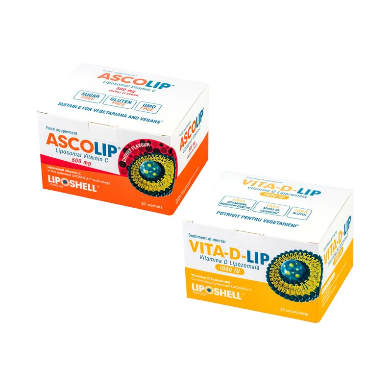 Pachet Ascolip 500mg si Vitamina D 1000UI LIPOSHELL — preț și oferte