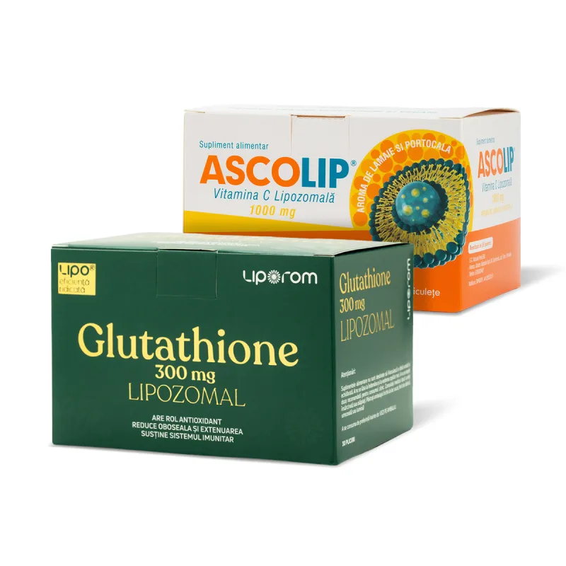 Pachet Ascolip 1000mg, 30 plicuri si Glutathione lipozomal 300mg, 30 plicuri Liporom, Liposhell — preț și oferte